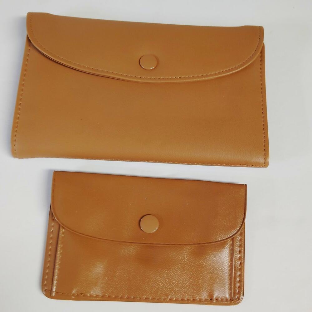 VTG Tan Faux Leather Organizer Pouch Set Ambassador Design Checkbook & Sm. Case